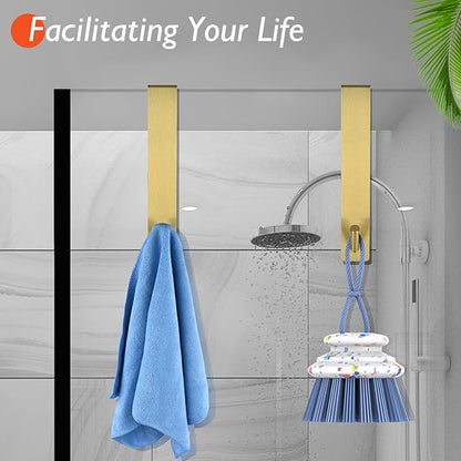 Kontoyo Shower Door Hooks(10 Inch),Extended Over Door Hooks for Bathroom Frameless Glass Shower Door,Stainless Steel Towel Hooks,Heavy Duty Rack Hooks for Robe,Towel-3 Pack-Gold