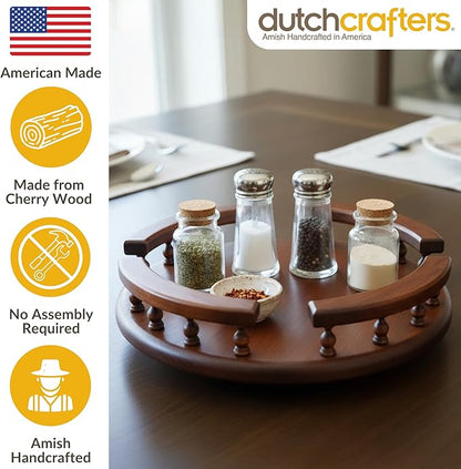 DutchCrafters Solid Wood Lazy Susan Turntable, Rotating Spice Organizer for Kitchen Counter, Dining Table - Amish American Made in USA (Cherry Wood, Michael's Cherry Stain, 12" with Rail)