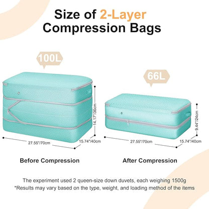 Easortm Comforter Storage Bag - Large Capacity Bedding Storage Bags Ultra Space Saving Self Compression Organizer, Washable Compression Bags for Storage Comforter Blanket Duvet Pillow, 2-Pack, Blue