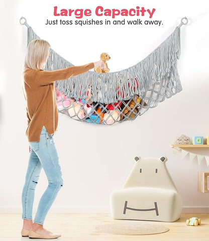 Stuffed Animal Hammock - Extra Large 63'' Long, Stuffed Animal Storage, stuffed animal Holder net, Hammock Large, Storage Hanging Organizer - Light grey