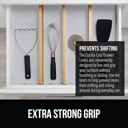 GORILLA GRIP powerGRIP Drawer Shelf and Cabinet Liner, Thick Strong Hold, Non-Adhesive Liners Protect Kitchen Cabinets and Cupboard, Bathroom Drawers, Easy Install, Breathable Mat, 17.5" x20', Lt Gray