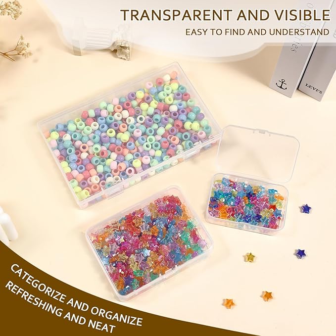 Clear Plastic Storage Containers, Mini Rectangular Organizer Boxes with Hinged Lids, 36 Pack Mixed Sizes, for Beads, Jewelry, Art Craft