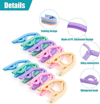10 Pcs Travel Hangers,Portable Folding Clothes Hangers,Non-Slip Folding Hanger,Foldable Hanger Lightweight Travel Accessories,Foldable Clothes Drying Rack for Traveling Camping(5 Colors)