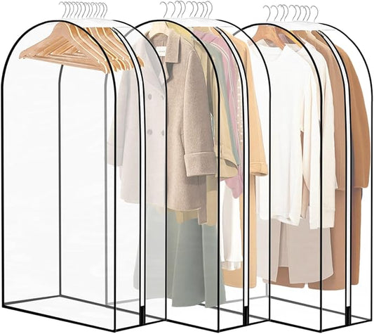 3 Pack 10" Gusseted Garment Bags for Hanging Clothes, 40" All Clear Suit Bags for Closet Storage, Garment Bags for Shirts, Coats, Dresses