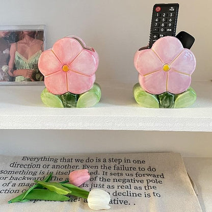 Flower Pencil Holder for Desk Purple Toothbrush Holder Cute Makeup Pen Holders for Office Desk Accessories Aesthetic Home Decor Birthday Gifts for Women Vanity Kawaii Kitchen Utensil Holders