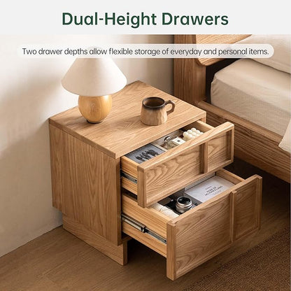 YESWOOD Solid Wood Nightstand, Natural Wood Nightstand with Drawers, Mid Century Modern Nightstands, Wood Bedside Table for Small Space, Boho Night Stand, Fluted Night Stands for Bedroom,18.90" H