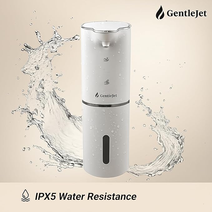 GentleJet JetFoam Automatic Foam Soap Dispenser - Touchless Electric Soap Dispenser, USB-C Rechargeable, Adjustable Foam Levels, 10 oz Countertop Hands-Free Soap Pump for Bathroom & Kitchen (White)