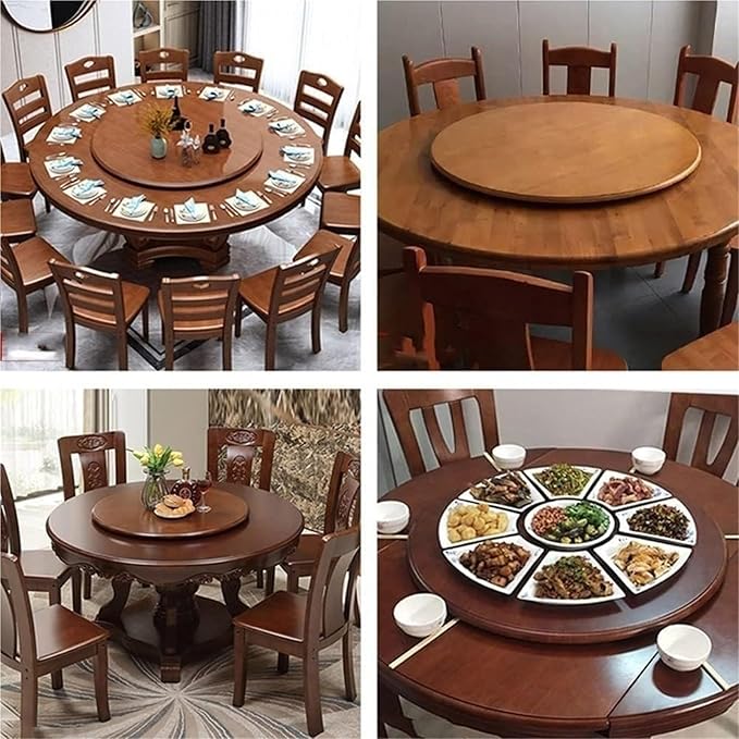 32''Round Walnut Rotating Dinner Platters, Large Lazy Susan Turntable, 360-Degree Smooth Rotation for Kitchens, Dining Rooms