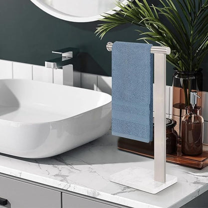 Stainless Steel L-Shaped Hand Towel Holder, SUS304 Bathroom Towel Rack with Thickened Base for Countertop Vanity (Brush Nickel, Square Base)