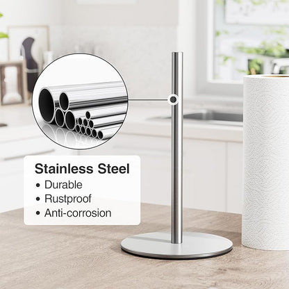 Silver Paper Towel Holder Free-Standing, Premium Stainless Steel Paper Rolls Organizer, Classic Fashion Kitchen Roll Dispenser