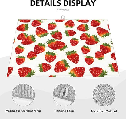 Cute Strawberry Dish Drying Mat For Kitchen Counter, Super Absorbent Microfiber Dish Drying Pad, Kitchen Gadgets For Easy Clean Multi-Use Large 18"x24"