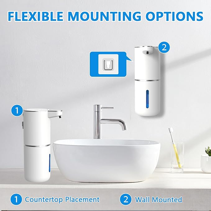 Automatic Soap Dispenser Touchless, USB Rechargeable Automatic Liquid Soap Dispenser, 12.8oz/380mL, 4 Level Adjustable, 1500mAh Smart Wall Mounted for Bathroom Kitchen Dish/Hand Soap