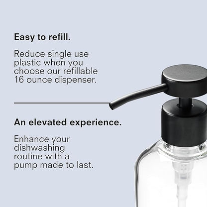 Public Goods Glass Dish Soap Dispenser Pump for Kitchen Sink | Liquid Dish Soap Refill Bottle | Made with Clear Borosilicate Glass and Black Stainless Steel | 16 Oz Dispenser