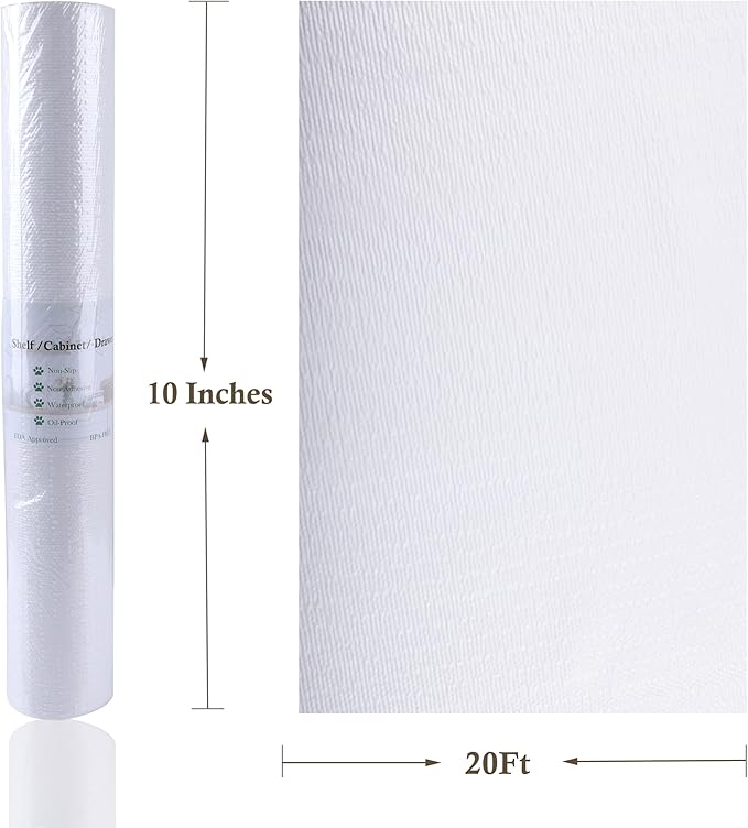 Shelf Drawer Liner for Kitchen Cabinet 10 Inch Wide X 20 Ft Non-Adhesive Waterproof Oil-Proof Shelf Mat for Shelves Non-Slip Cupboard Liners for Cabinets, Drawers, Refrigerator, Pantry, Bedroom