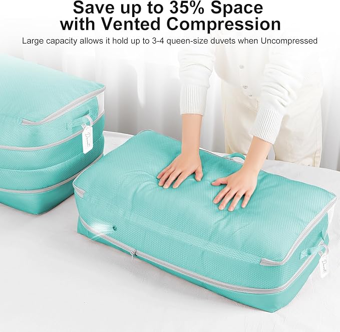 Easortm Comforter Storage Bag - Large Capacity Bedding Storage Bags Ultra Space Saving Self Compression Organizer, Washable Compression Bags for Storage Comforter Blanket Duvet Pillow, 2-Pack, Blue