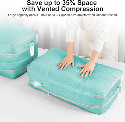 Easortm Comforter Storage Bag - Large Capacity Bedding Storage Bags Ultra Space Saving Self Compression Organizer, Washable Compression Bags for Storage Comforter Blanket Duvet Pillow, 2-Pack, Blue