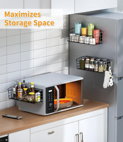 Magnetic Shelf for Refrigerator 1-Pack, Strong Magnetic Spice Rack with Removable Hook for Kitchen Storage, Fruit Potato Onion Storage Shelves, Large Magnetic Basket Organizer for Fridge Oven Laundry