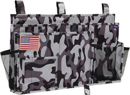 Surblue Bedside Caddy Hanging Organizer Storage Bag Pocket for Bunk, Hospital, College Dorm Rooms, Baby Bed Rails, Camp - 8 Pockets (Large, City)