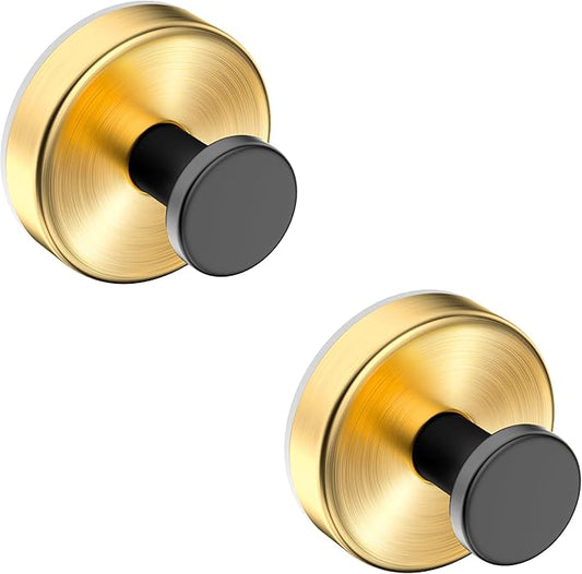 Suction Cup Hooks for Shower,Wreath Hanger for Front Door,Removable No Drill Towel Loofah Hooks,Upgraded 15 lbs Strong Suction for Bathroom,Wall,Glass,Stainless Waterproof- Black Gold 2 Pcs