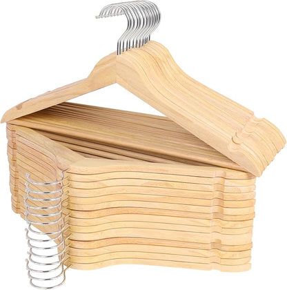 ROSOS Solid Wood Hangers - 30 Pack with 360 Swivel Chrome Hook, Smooth Finish & Precisely Cut Notches, Slim Wooden Coat Hangers for Closet, Natural