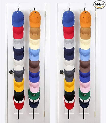 Perfect Curve Hat Organizer CapRack 2-Pack | Over-The-Door Hat Rack and Organizer | Baseball Cap Rack | Hat Rack for Door | Cap Organizer | 4 Straps | Holds 36 to 72 Adjustable Caps |Black