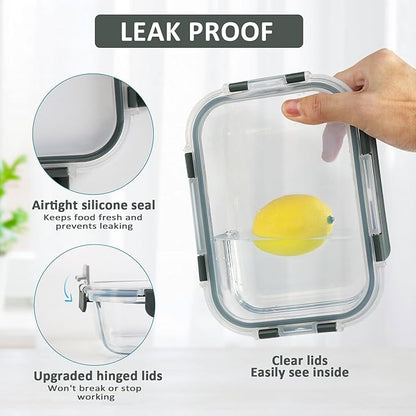 [5-Packs, 30 Oz] Glass Meal Prep Containers with Snap Locking Lids Glass Food Containers,Airtight Lunch Container,Microwave, Oven, Freezer and Dishwasher