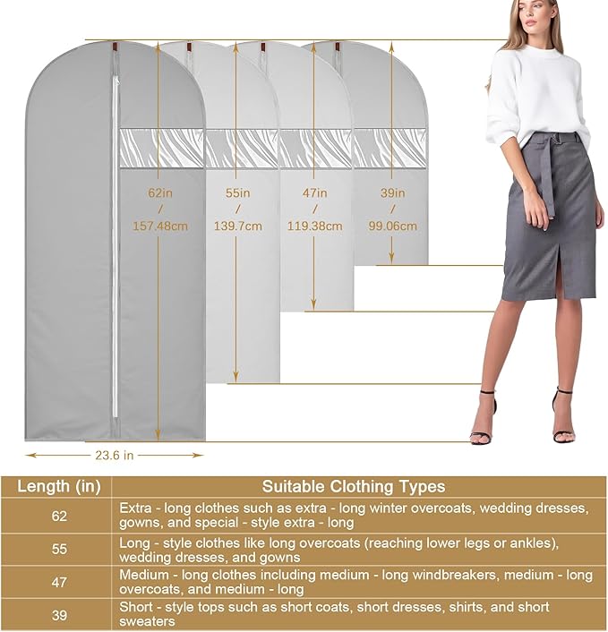39-Inch Garment Bags Covers,Hanging Clothes Bag, Suit Cover Bags with Clear Window for Hanging Closet Clothes Storage and Travel (Gray-39Inch)