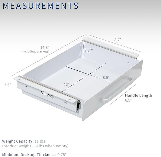 VIVO 13 inch Under Desk Slide Out Storage Organizer, Pull Handle Drawer, White, DESK-DR1H-W (Pack of 3)