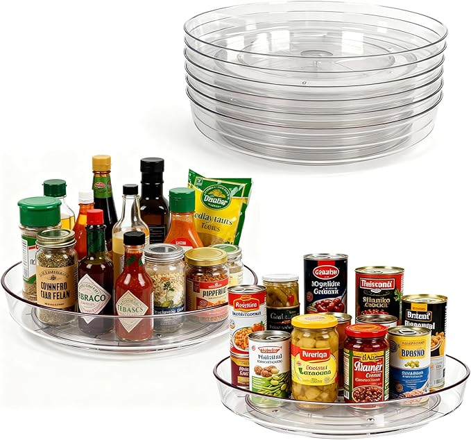 Lazy Susan Turntable for Spice Organization | Clear BPA-Free Plastic Rotating Organizer for Kitchen Cabinet, Pantry, Countertop, Fridge | 360-Degree Rotating Base (10 inch - 8 Pack)