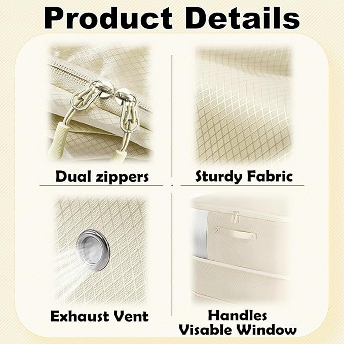 Comforter Storage Bag, Ultra Space Saving Self Compression Organizer, Large Capacity 3-Layer Blanket Storage Bags (Beige X-Large)