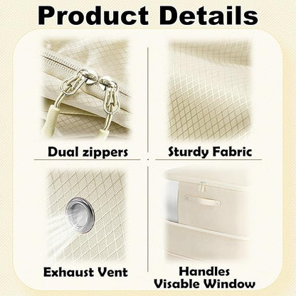 Comforter Storage Bag, Ultra Space Saving Self Compression Organizer, Large Capacity 3-Layer Blanket Storage Bags (Beige X-Large)