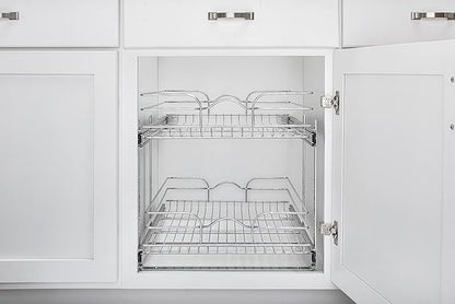 Rev-A-Shelf 2 Tier Pull Out Under Sink Organizer, 21 x 22 Inch, Steel Wire Pots and Pans Organizer, Tape Measure Included