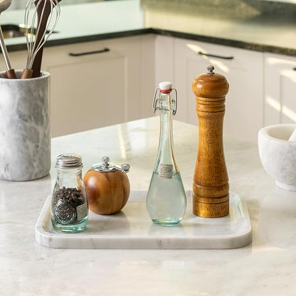 Koville Marble Tray, 12"x8" Marble Vanity Tray for Countertop Bathroom Kitchen Dresser, Decorative Catchall Trays for Perfume Jewelry, Rectangular Stone Serving Tray(Bianco Carrara)