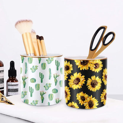 WAVEYU Pen Pencil Holder, Multi-Purpose Holder for Desk Pencil Cup for Girls Boys Kids Durable Ceramic Desk Organizer Makeup Brush Holder for Office, Classroom, Home, Cactus