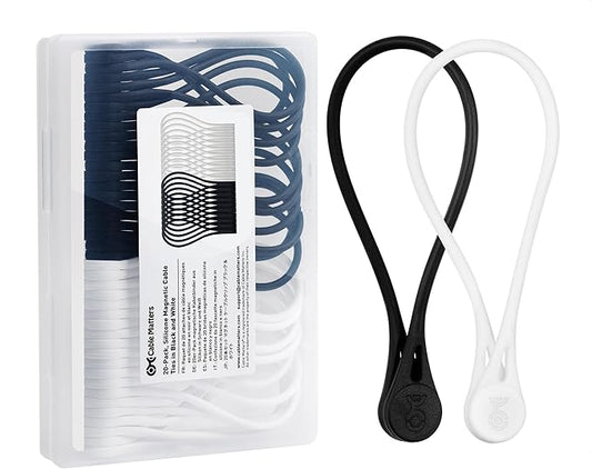 Cable Matters 20-Pack Ultra Strong Silicone Magnetic Cable Ties, Magnetic Cord Ties/ZipTies/Cord Organizer, Black and White