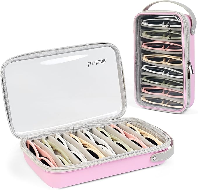 Luxtude Travel Sunglasses Organizer Case for Women Men, Glasses Case Multiple Pairs w/Adjustable Slot, Clear Sunglass Storage