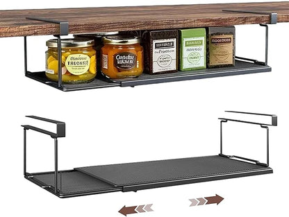 Expandable Hanging Under Shelf Storage Basket,Under Shelf Storage Basket Organizer,Under-Shelf Hanging Baskets for Cabinet,Pantry, Desk Organization,8.27" D x 15.16"-27.76W x 7.68" H,Black