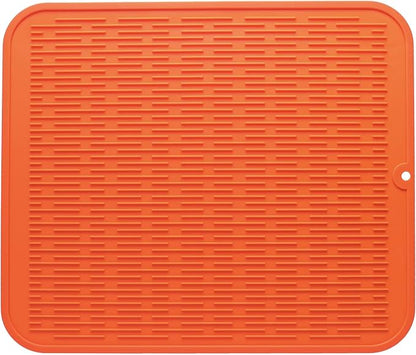 Silicone Dish Drying Mat for Multiple Usage,Easy clean,Eco-friendly,Heat-resistant Silicone Mat for Kitchen Counter or Sink,Refrigerator or Drawer Liner Orange 2XL 24 inches x 18 inches