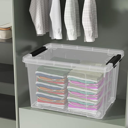 Sandmovie 4 Packs 50 Quart Large Plastic Clear Storage Box with Wheels, Clear Totes for Storage with Lids
