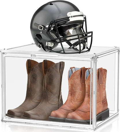 XXX-Large Extra Large Acrylic Display Case 17''x13''x13'' Transparent Shoe Display Case Sneaker Bag Organizer Clear Stackable Boot & Shoe Boxes Large Showcase for Helmet, Handbag, Figures Collectibles