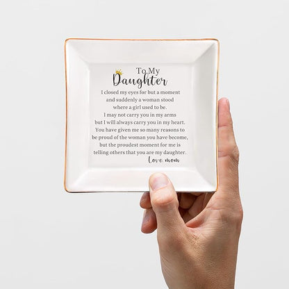 AZVAUUY Daughter Gift from Mom to My Daughter Jewelry Dish Trinket Tray Christmas Birthday Graduation Gift for Daughter Wedding Gift Daughter Bridal Shower Gift Jewelry Holder Ring Dish Organizer