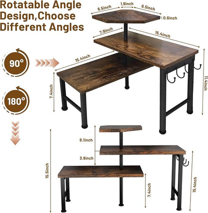 Kitchen Countertop Organizer, 3 Tier Moveable Corner Shelf Kitchen Shelf with Hook, Countertop Organizer for Bathroom, Spice Rack, Bookshelf, Coffee Area, Dresser Table (Brown)
