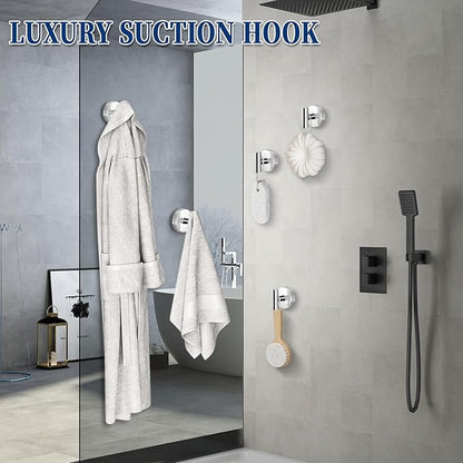 warlve Heavy Duty Reusable Suction Cup Hooks for Shower - No Drill Bathroom/Glass/Mirror/Tiles & Metal Surfaces,and Smooth Non-Porous Surfaces for Towels, Robes, Loofahs (4, Chrome Polished)