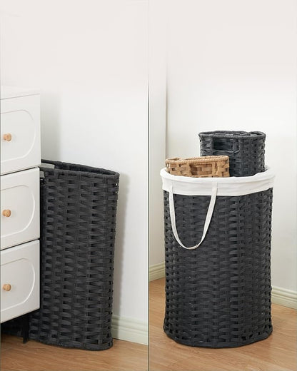 34.3 Gal (130 L) Large Laundry Hamper Laundry Basket Round Handwoven Wicker Laundry Baskets Rattan Laundry Basket with Removable Bag Handles 2 Mesh Bags for Living Room Bedroom Black (No Lid)