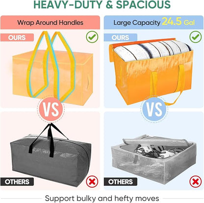 BALEINE 2-Pack Oversized Moving Bags with Reinforced Handles, Heavy-Duty Storage Tote for Clothes, Moving Supplies (Light Yellow, 2-Pack)