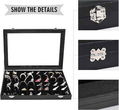 Jewelry Tray Organizer Box 48 Grid Jewelry Display Organizer Box with Transparent Lid Rings Earrings Necklaces Pendants Display Box Suitable for Women and Girls (48 Grid, Black)