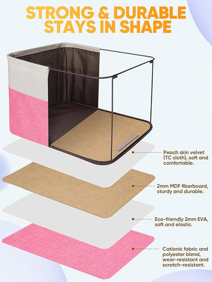 BALEINE 3 Pack Fabric Storage Bins for Shelves, Linen Storage Baskets for Organizing, Decorative Closet Bins for Clothes, Home (Pink, 14''x10''x8.5')