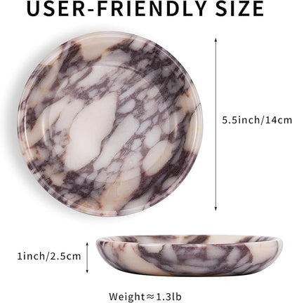 LWALMS Trinket Marble Jewelry Tray - Stone Ring Key Purse Holder Dish, Small Cute Round Plate Decorative Bowl for Nightstand Entryway Coffee Table Decor (5.5 inch)