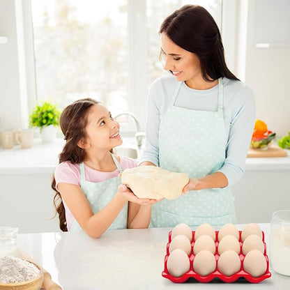 Flexzion 12 Cups Ceramic Egg Holder for Fridge - Dozen Ceramic Egg Tray Porcelain Container Storage Organizer Decorative Serving Stand Serveware for Refrigerator Countertop Display (Red, 2 Pack)