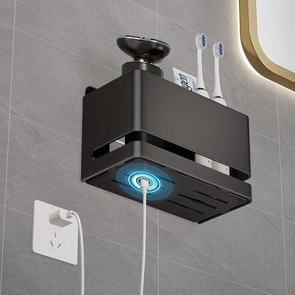 YESENT Aluminum Electric Toothbrush Holder - Bathroom Wall Mounted Toothbrush Holder (Black, Double Slot)